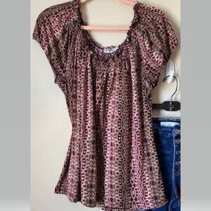 Burgundy Short Sleeve Smocked Top